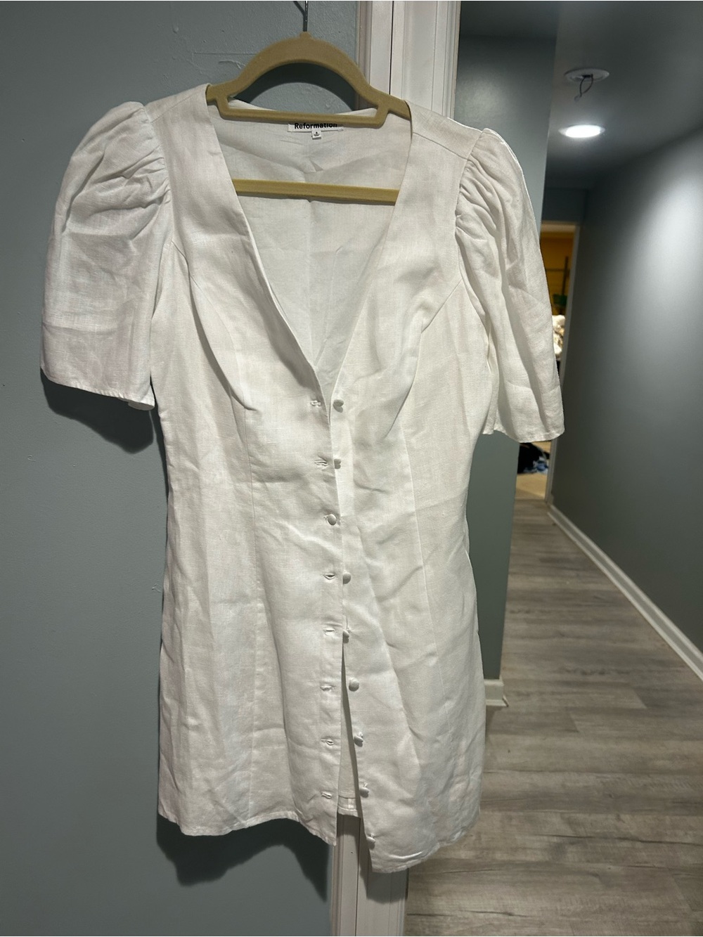 Reformation White Puff-Sleeve Button-Front Tunic